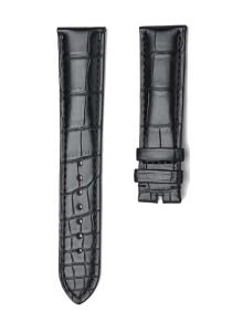 Black Alligator Leather Watch Strap Pin Front View For Omega De Ville 434.13.40.20.02.001 424.13.40.20.02.002 424.13.40.21.02.001