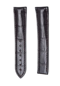 Dark Brown Alligator Leather Watch Strap Deployant Front View For Omega De Ville 434.13.40.20.02.001 424.13.40.20.02.002