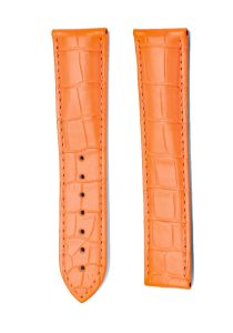 Orange Alligator Leather Watch Strap Deployant Front View For Omega De Ville 434.13.40.20.02.001 424.13.40.20.02.002