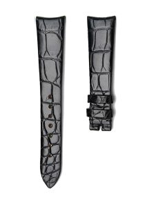 Black Alligator Leather Watch Strap Front View For Omega De Ville Tresor 428.17.36.60.04.001 428.18.36.60.11.002 428.17.36.60.05.001