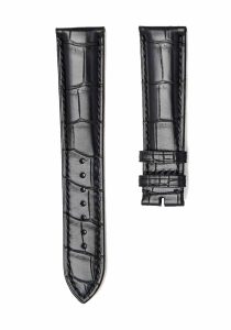 Black Alligator Leather Watch Strap Thick Front View For Omega De Ville 424.13.40