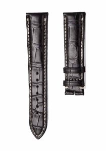 Black And White Alligator Leather Watch Strap Thick Front View For Omega De Ville 424.13.40