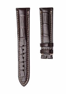 Dark Brown And White Alligator Leather Watch Strap Thick Front View For Omega De Ville 424.13.40