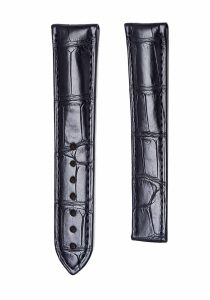 Black Glossy Alligator Leather Watch Strap With Deployant Buckle For Omega De Ville Ref