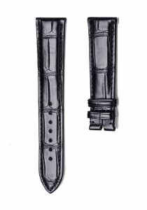 Black Glossy Alligator Leather Watch Band With Pin Buckle Fit Omega De Ville Ref 424.13.40.20.02.001 433.33.41.21.03.001