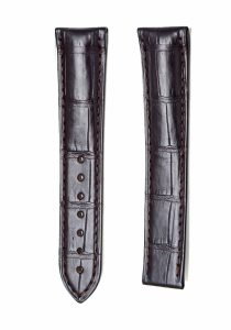 Dark Brown Glossy Alligator Leather Watch Strap With Deployant Buckle For Omega De Ville Ref