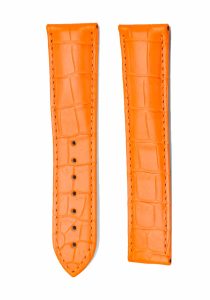 Orange Glossy Alligator Leather Watch Strap With Deployant Buckle For Omega De Ville Ref