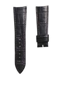 Curved End Brown Cane-Grain Alligator Leather Watch Strap For Piaget Black Tie G0A37112, Black
