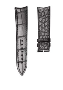 Curved End Black Cane-Grain Double Side Alligator Leather Watch Strap For Piaget Black Tie G0A37112