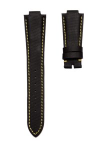 Carbon Fiber Leather Watch Strap Black Yellow Stitch 12mm Without Buckle For Tudor Pelagos 91210N
