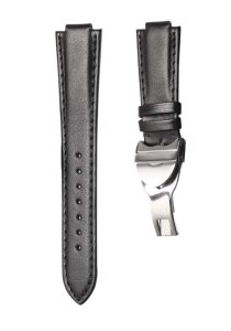 Smooth Calf Leather Watch Strap Black Black Stitch 12mm With Silver Buckle For Tudor Pelagos 91210N