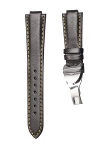 Smooth Calf Leather Watch Strap Black Yellow Stitch 12mm With Silver Buckle For Tudor Pelagos 91210N