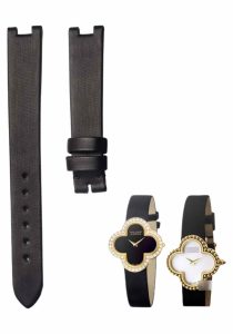Black vertical grain silk watch strap with pin buckle for Van Cleef & Arpels Alhambra VCARD21800